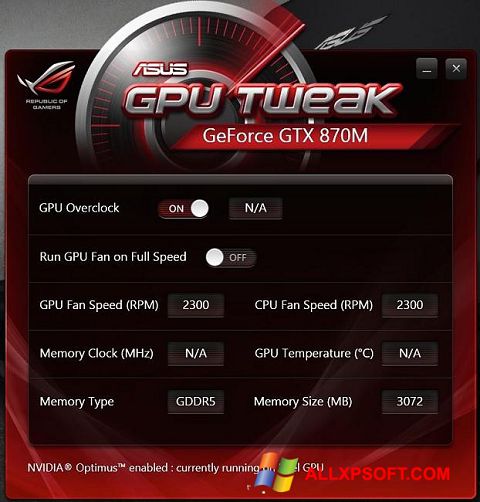 Screenshot ASUS GPU Tweak Windows XP