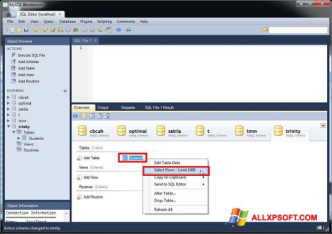 Screenshot MySQL Workbench Windows XP