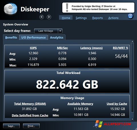 Screenshot Diskeeper Windows XP