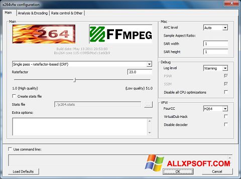 Screenshot x264 Video Codec Windows XP