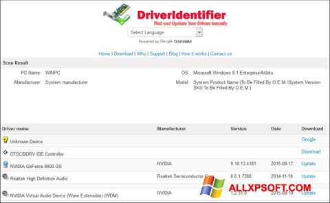 Screenshot Driver Identifier Windows XP