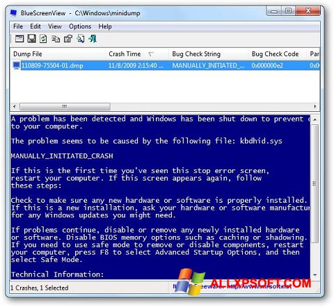 Screenshot BlueScreenView Windows XP