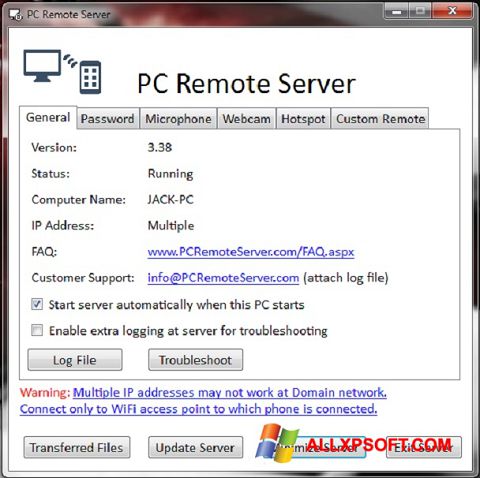 Screenshot PC Remote Server Windows XP
