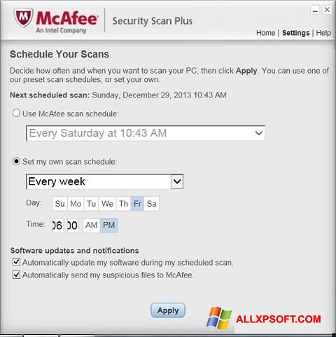 Screenshot McAfee Security Scan Plus Windows XP