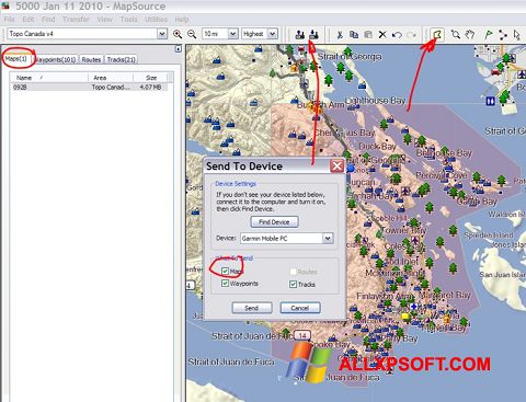 Screenshot MapSource Windows XP
