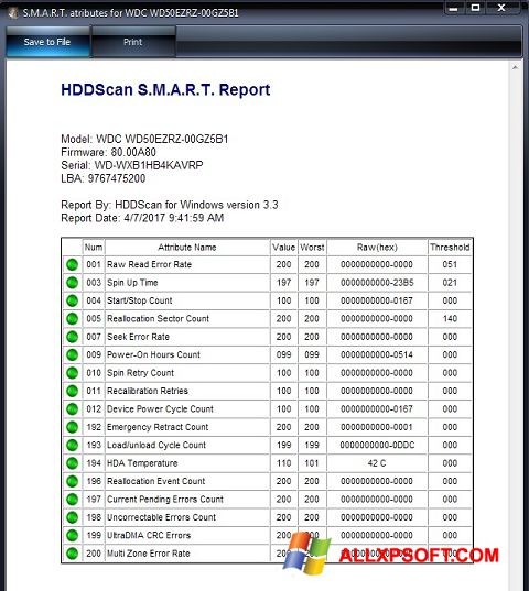 Screenshot HDDScan Windows XP