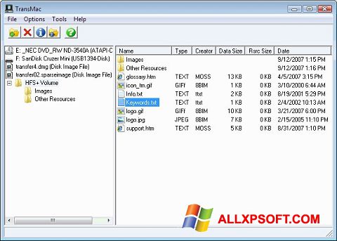 Screenshot TransMac Windows XP
