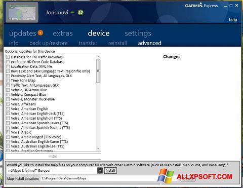 Screenshot Garmin Express Windows XP