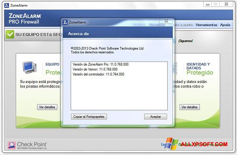 Screenshot ZoneAlarm Windows XP