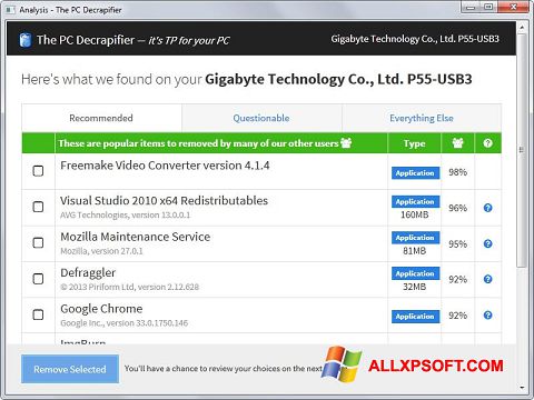 Screenshot PC Decrapifier Windows XP