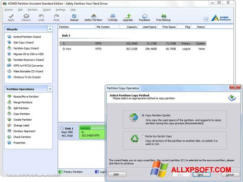 Screenshot AOMEI Partition Assistant Windows XP