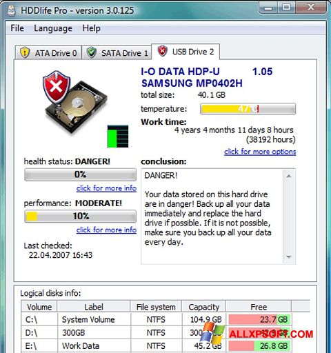 Screenshot HDDlife Windows XP