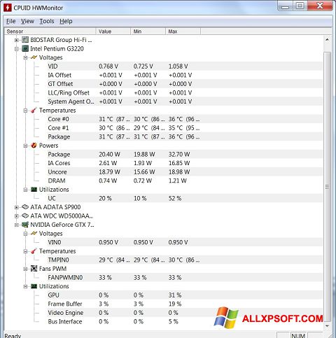 Screenshot HWMonitor Windows XP