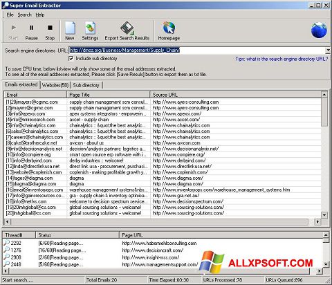 Screenshot eMail Extractor Windows XP