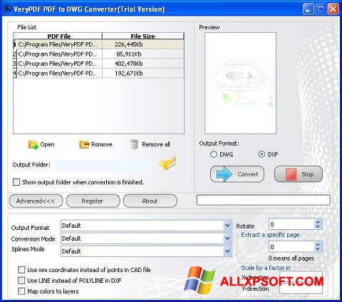 Screenshot PDF to DWG Converter Windows XP
