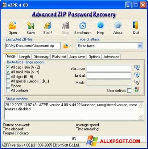 Screenshot Advanced Archive Password Recovery Windows XP