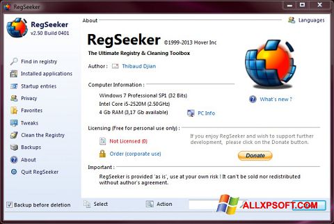 Screenshot RegSeeker Windows XP