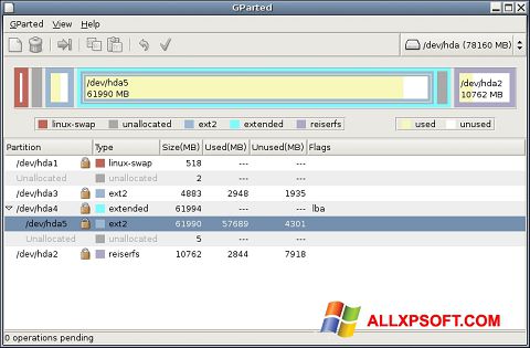 Screenshot GParted Windows XP