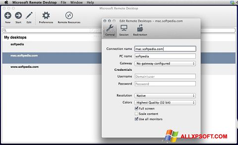 Screenshot Microsoft Remote Desktop Windows XP