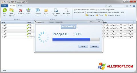 Screenshot PDF Unlocker Windows XP