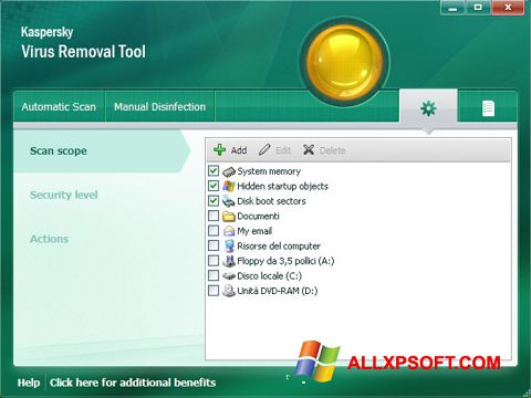 Screenshot Kaspersky Virus Removal Tool Windows XP