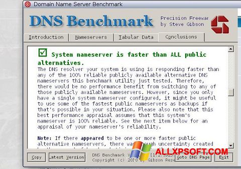 Screenshot DNS Benchmark Windows XP