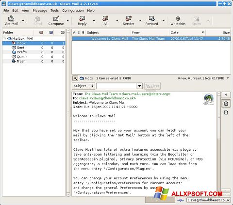 Screenshot Claws Mail Windows XP