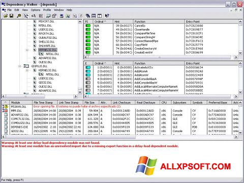 Screenshot Dependency Walker Windows XP