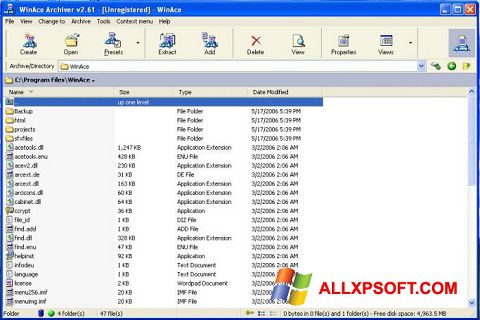 Screenshot WinAce Windows XP