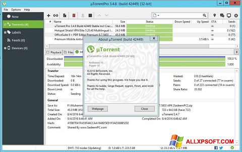 Screenshot uTorrent Pro Windows XP