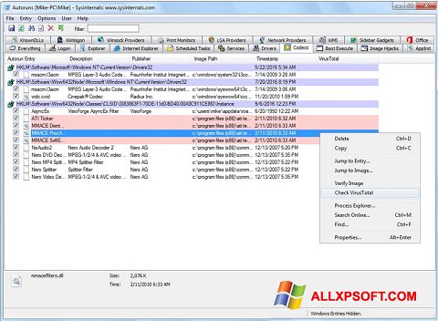 Screenshot AutoRuns Windows XP