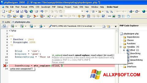 Screenshot phpDesigner Windows XP